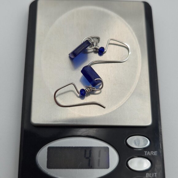 Sterling Silver Blue Glass Swirl Charm Handmade Earrings A4377 - Picture 5 of 5